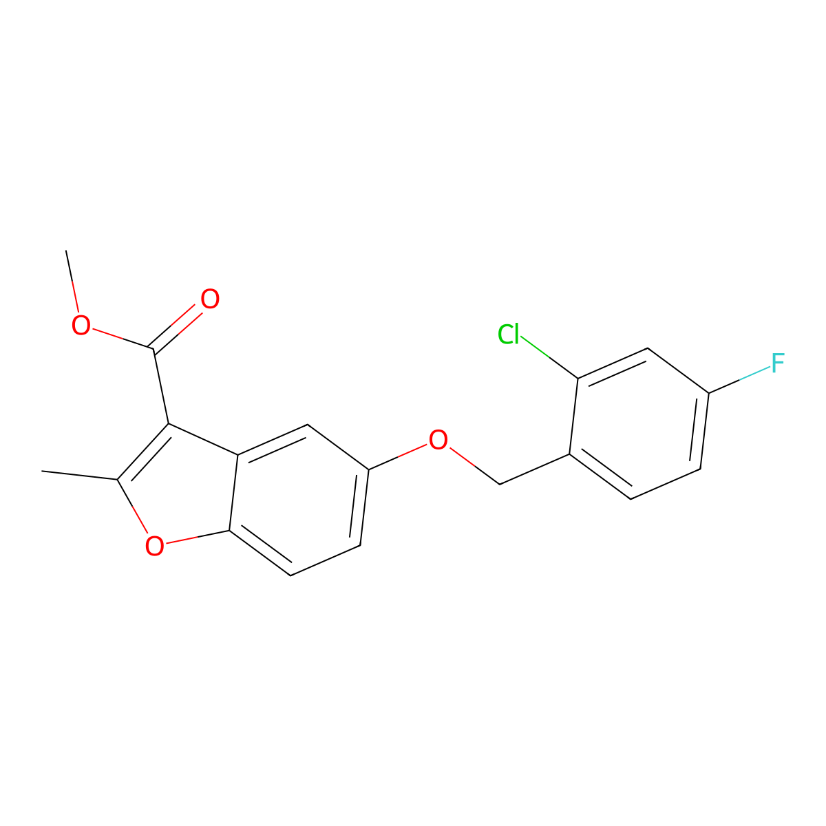 Methyl 5-[(2-chloro-4-fluorophenyl)methoxy]-2-methyl-1-benzofuran-3-carboxylate molecular structure, CAS 433702-21-7