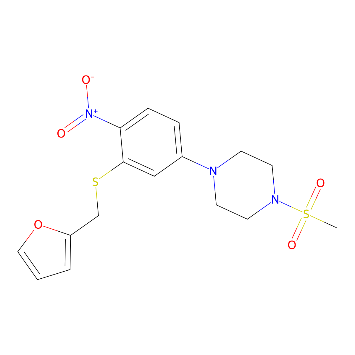 1-[3-(Furan-2-ylmethylsulfanyl)-4-nitrophenyl]-4-methylsulfonylpiperazine molecular structure, CAS 433702-47-7