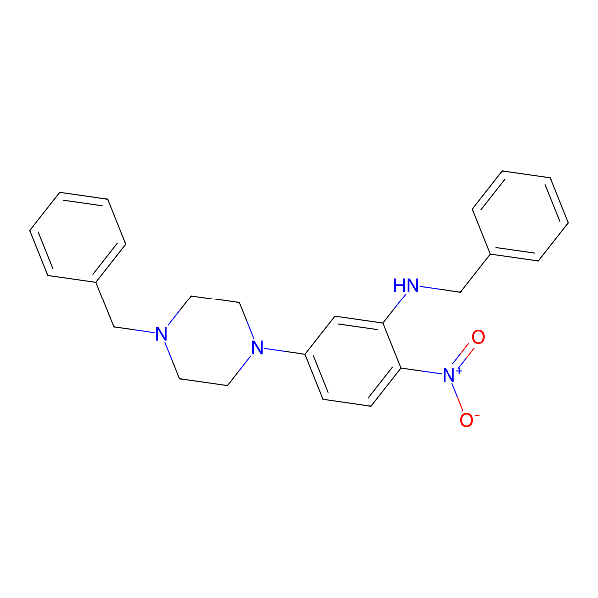 N-benzyl-5-(4-benzylpiperazin-1-yl)-2-nitroaniline molecular structure, CAS 433702-73-9