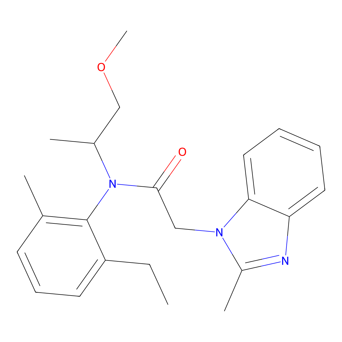 N-(2-ethyl-6-methylphenyl)-N-(1-methoxypropan-2-yl)-2-(2-methylbenzimidazol-1-yl)acetamide molecular structure, CAS 433702-74-0
