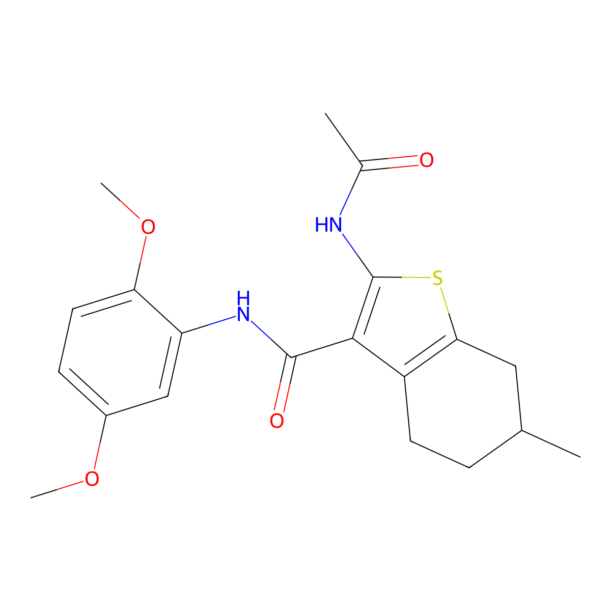 2-acetamido-N-(2,5-dimethoxyphenyl)-6-methyl-4,5,6,7-tetrahydro-1-benzothiophene-3-carboxamide molecular structure, CAS 433702-80-8