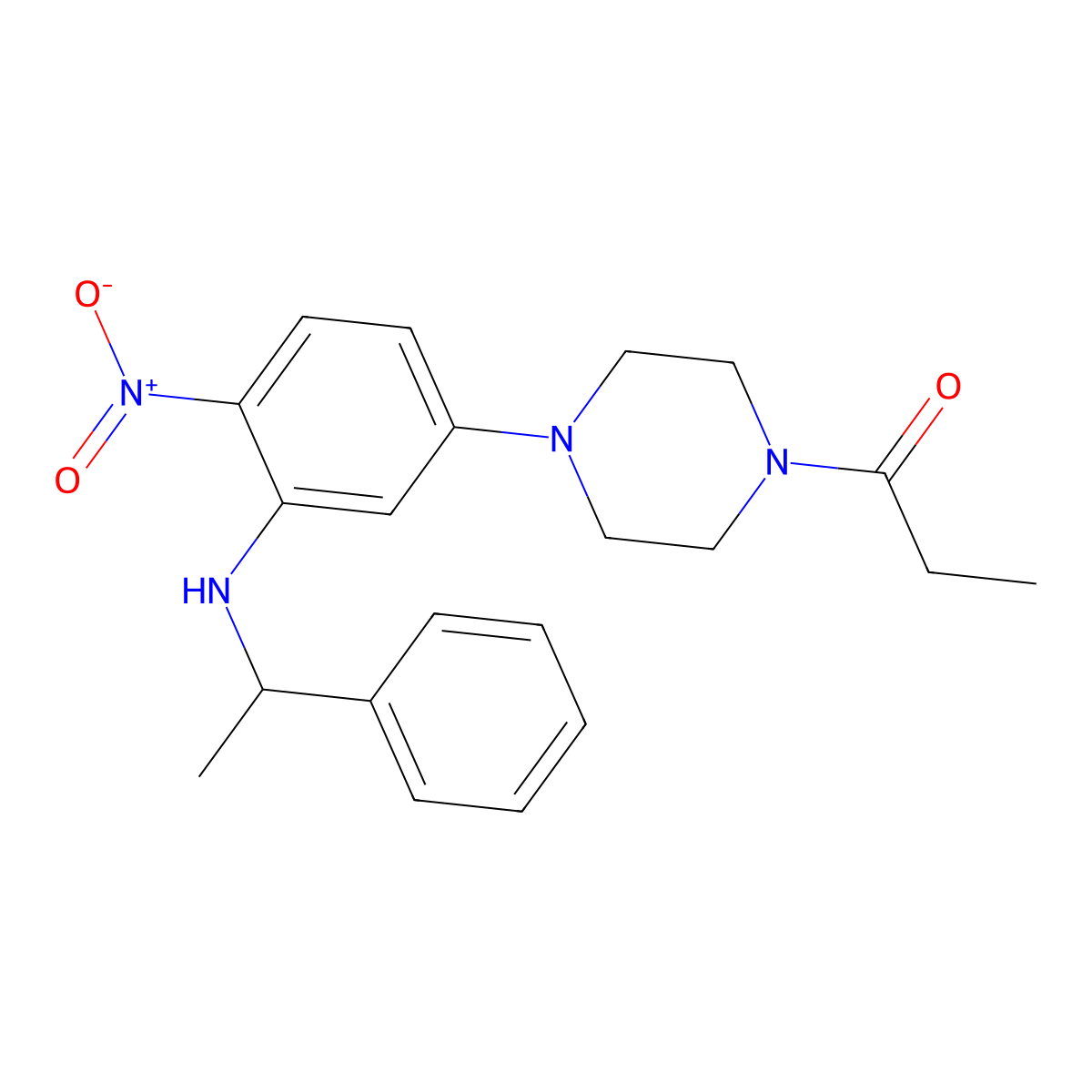 1-[4-[4-Nitro-3-(1-phenylethylamino)phenyl]piperazin-1-yl]propan-1-one molecular structure, CAS 433702-89-7