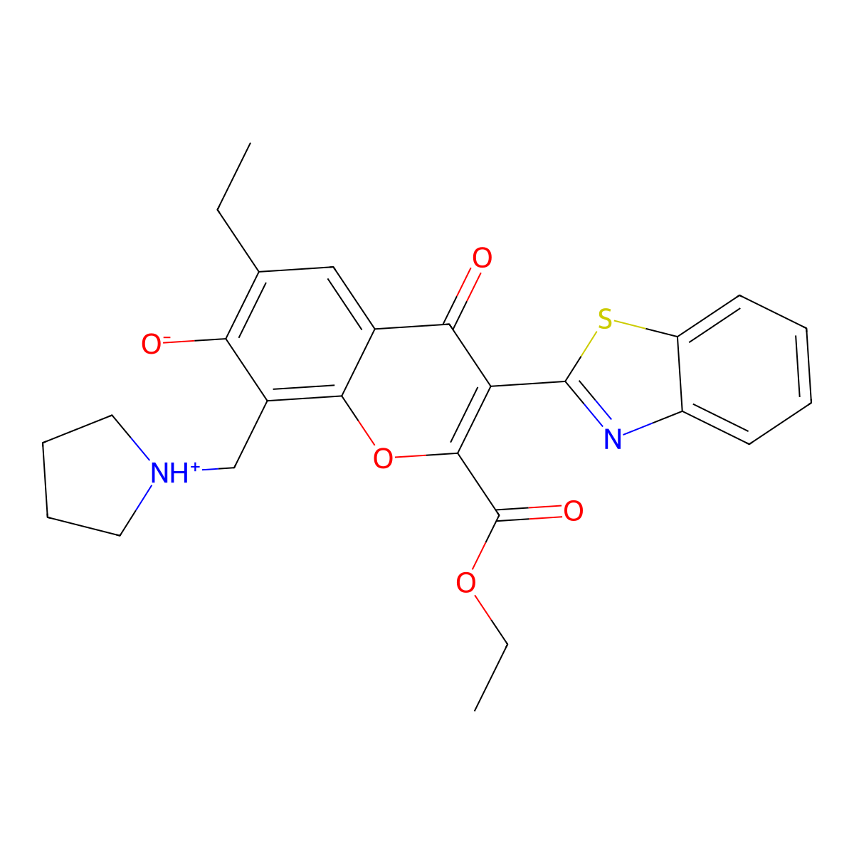 ethyl 3-(benzo[d]thiazol-2-yl)-6-ethyl-7-hydroxy-4-oxo-8-(pyrrolidin-1-ylmethyl)-4H-chromene-2-carboxylate molecular structure, CAS 433703-07-2