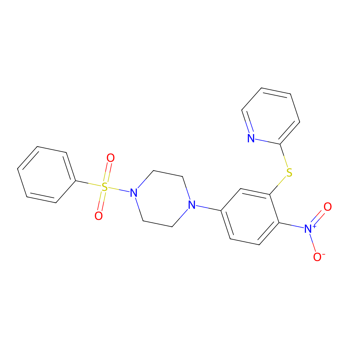 1-(Benzenesulfonyl)-4-(4-nitro-3-pyridin-2-ylsulfanylphenyl)piperazine molecular structure, CAS 433703-18-5