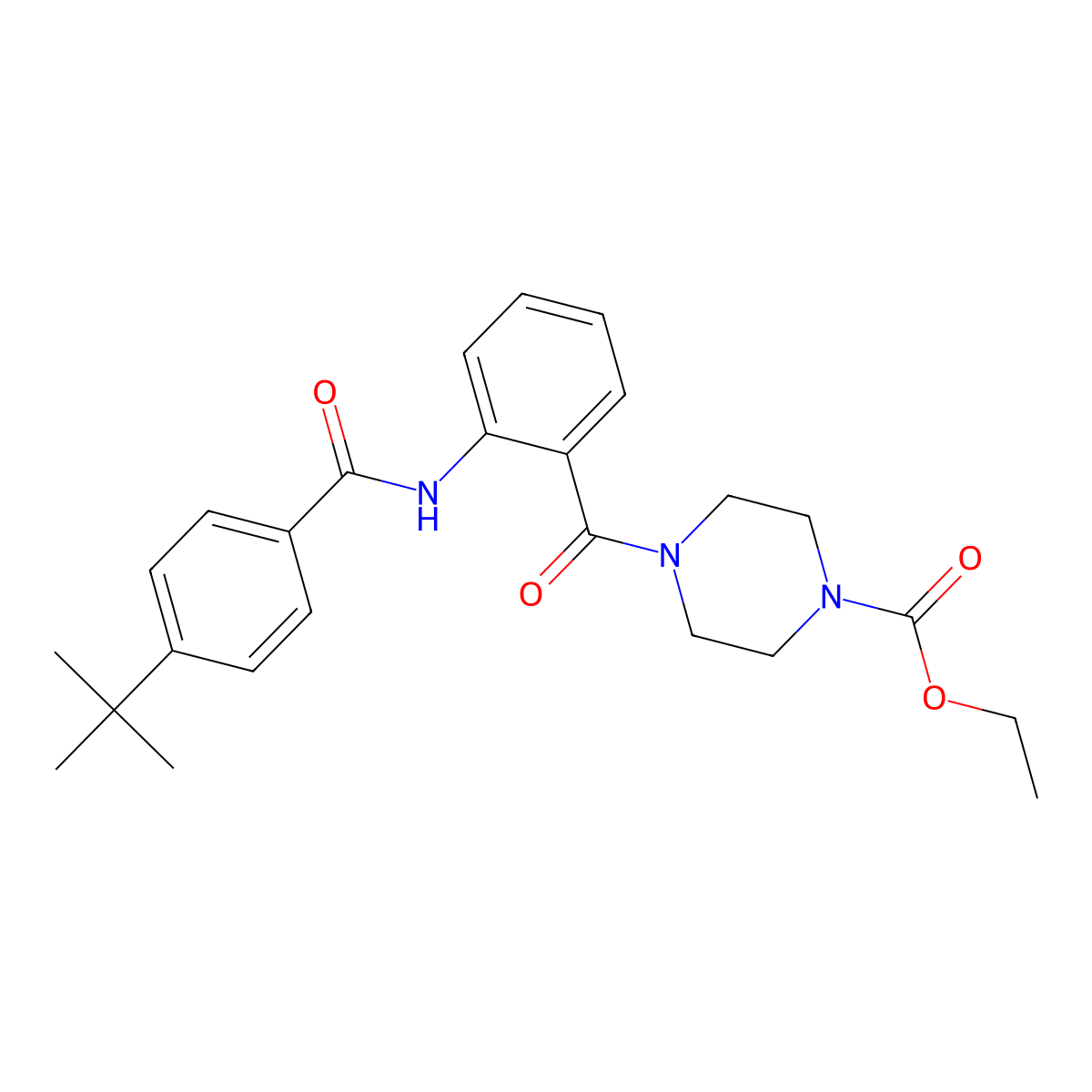 Ethyl 4-[2-[(4-tert-butylbenzoyl)amino]benzoyl]piperazine-1-carboxylate molecular structure, CAS 433703-54-9