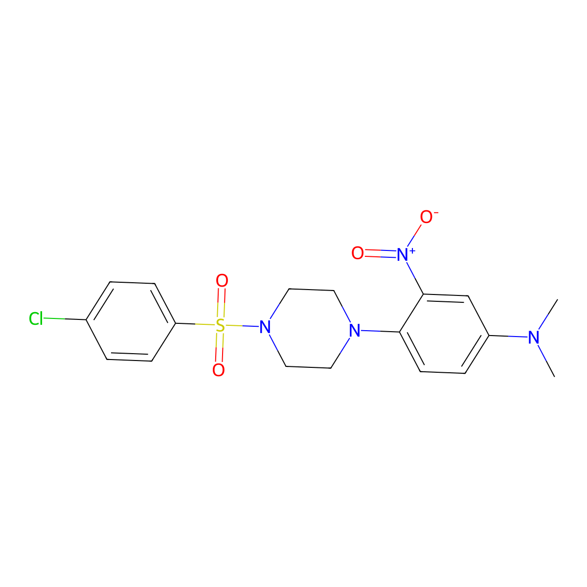 4-[4-(4-chlorophenyl)sulfonylpiperazin-1-yl]-N,N-dimethyl-3-nitroaniline molecular structure, CAS 433703-56-1
