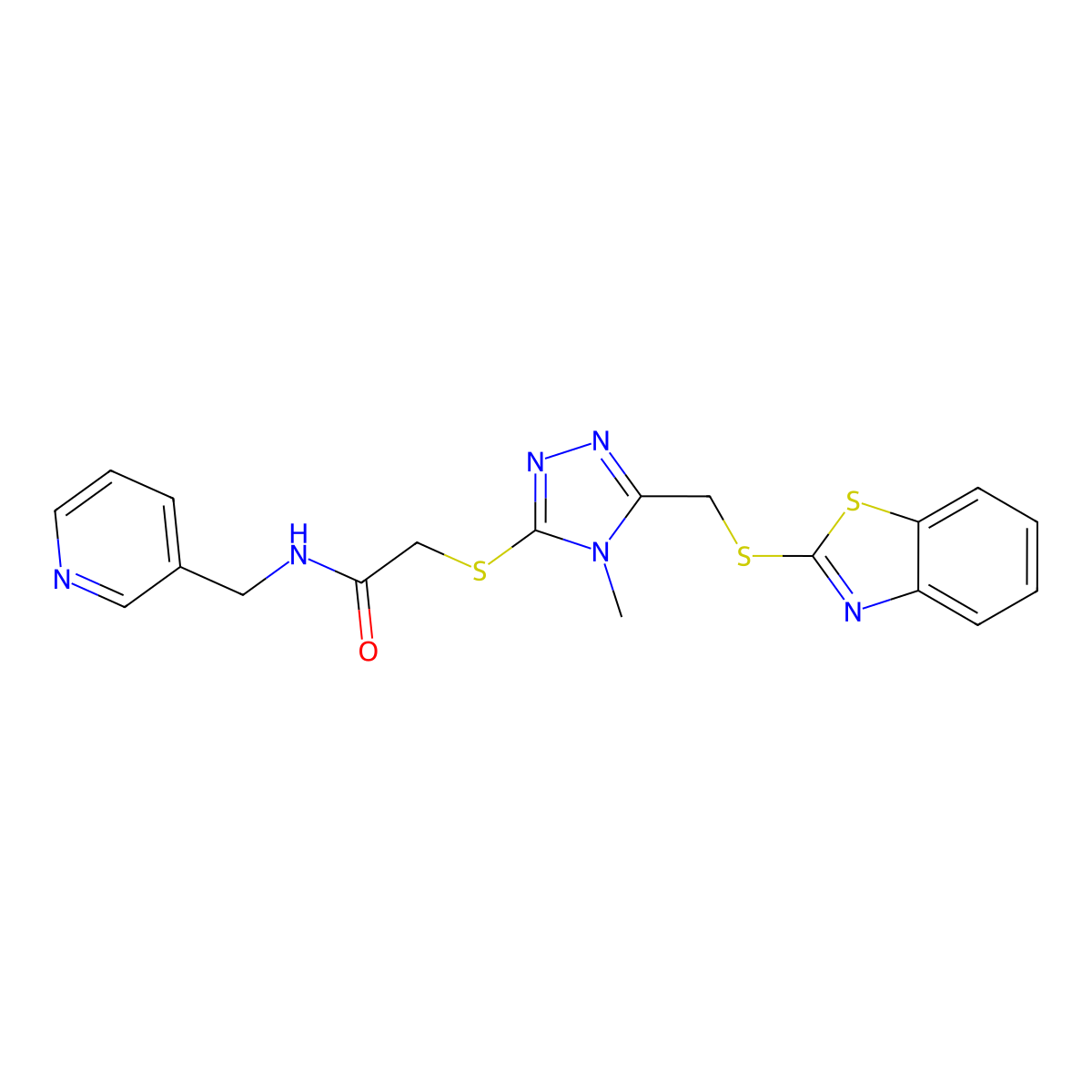 2-[5-(benzothiazol-2-ylthiomethyl)-4-methyl(1,2,4-triazol-3-ylthio)]-N-(3-pyri dylmethyl)acetamide molecular structure, CAS 433704-41-7