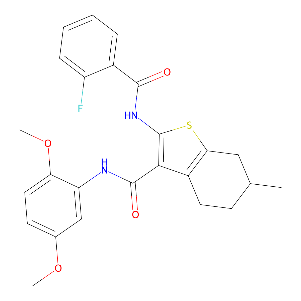 N-(2,5-dimethoxyphenyl)-2-[(2-fluorobenzoyl)amino]-6-methyl-4,5,6,7-tetrahydro-1-benzothiophene-3-carboxamide molecular structure, CAS 433704-42-8