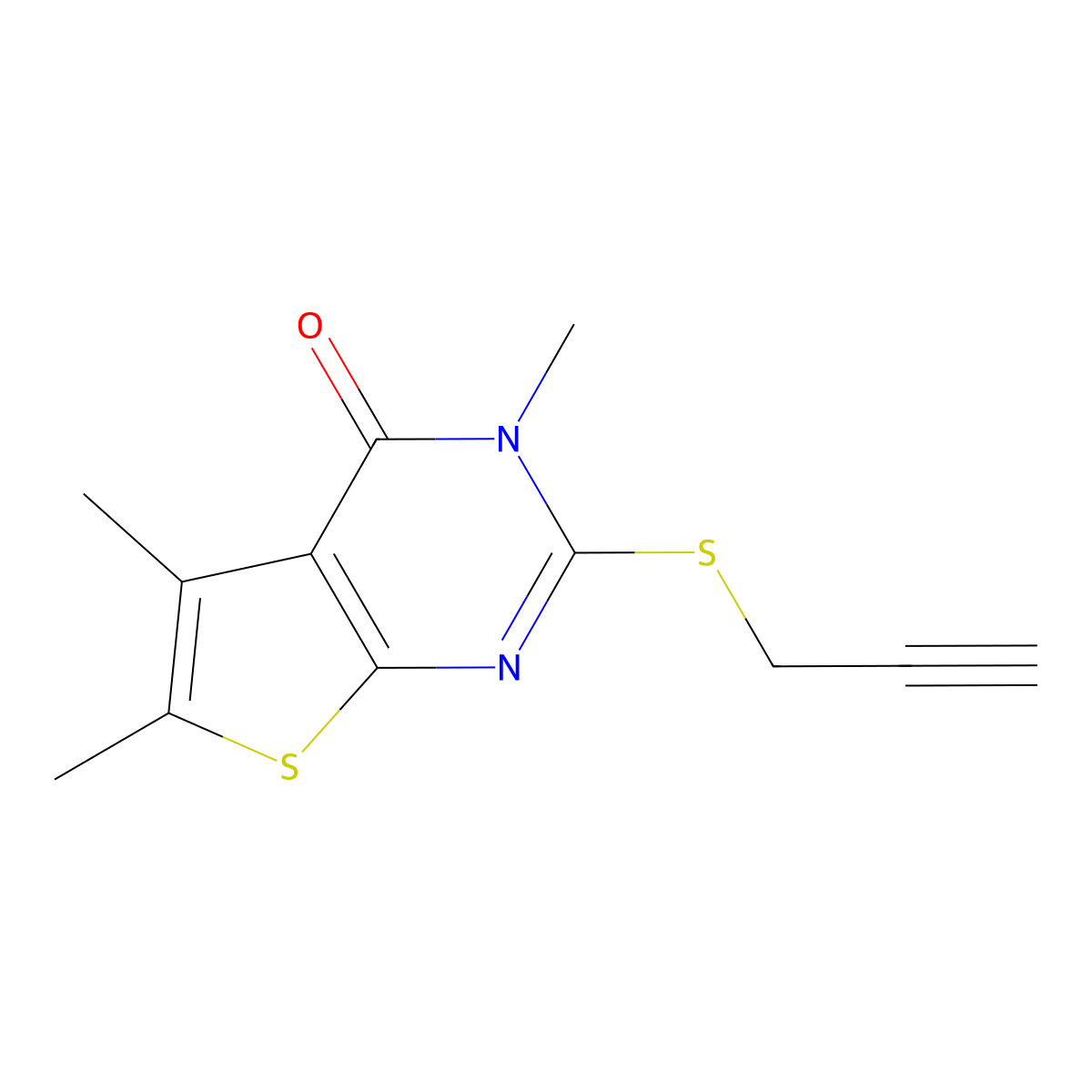 3,5,6-trimethyl-2-(prop-2-yn-1-ylthio)thieno[2,3-d]pyrimidin-4(3H)-one molecular structure, CAS 433704-43-9