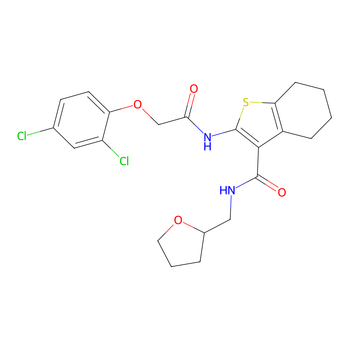2-[[2-(2,4-dichlorophenoxy)acetyl]amino]-N-(oxolan-2-ylmethyl)-4,5,6,7-tetrahydro-1-benzothiophene-3-carboxamide molecular structure, CAS 433704-46-2