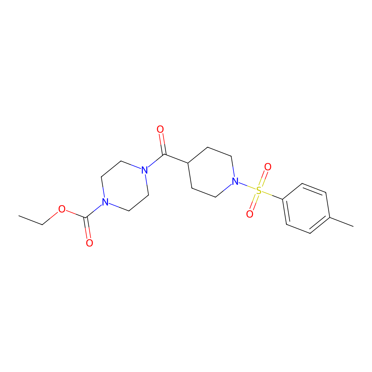 Ethyl 4-({1-[(4-methylphenyl)sulfonyl]-4-piperidinyl}carbonyl)-1-piperazinecarboxylate molecular structure, CAS 433704-63-3