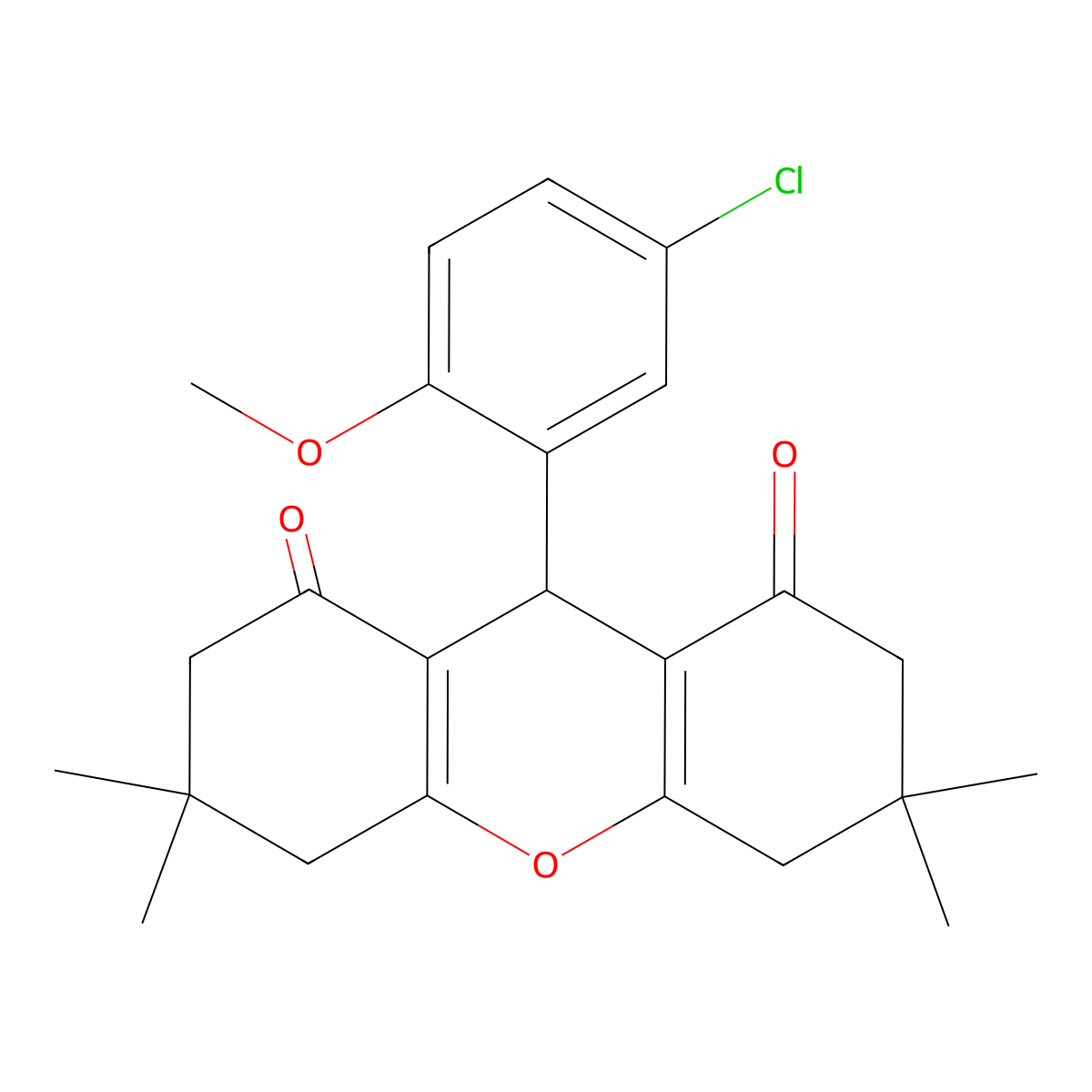 9-(5-chloro-2-methoxyphenyl)-3,3,6,6-tetramethyl-4,5,7,9-tetrahydro-2H-xanthene-1,8-dione molecular structure, CAS 433704-69-9