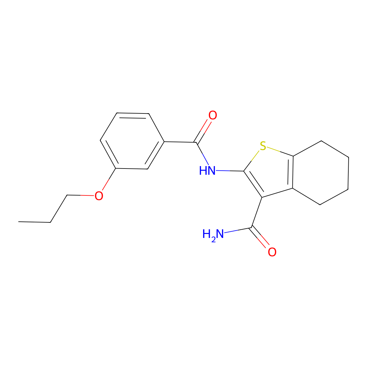 2-[(3-Propoxybenzoyl)amino]-4,5,6,7-tetrahydro-1-benzothiophene-3-carboxamide molecular structure, CAS 433704-80-4