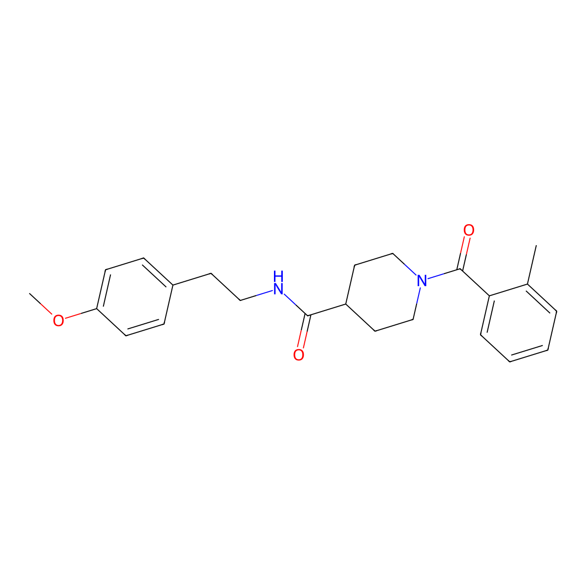 N-(4-Methoxyphenethyl)-1-(2-methylbenzoyl)piperidine-4-carboxamide molecular structure, CAS 433704-82-6