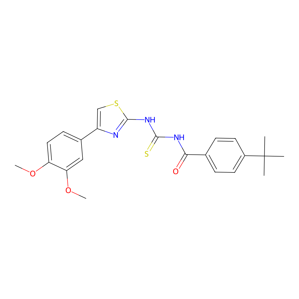 4-tert-butyl-N-[[4-(3,4-dimethoxyphenyl)-1,3-thiazol-2-yl]carbamothioyl]benzamide molecular structure, CAS 433704-97-3