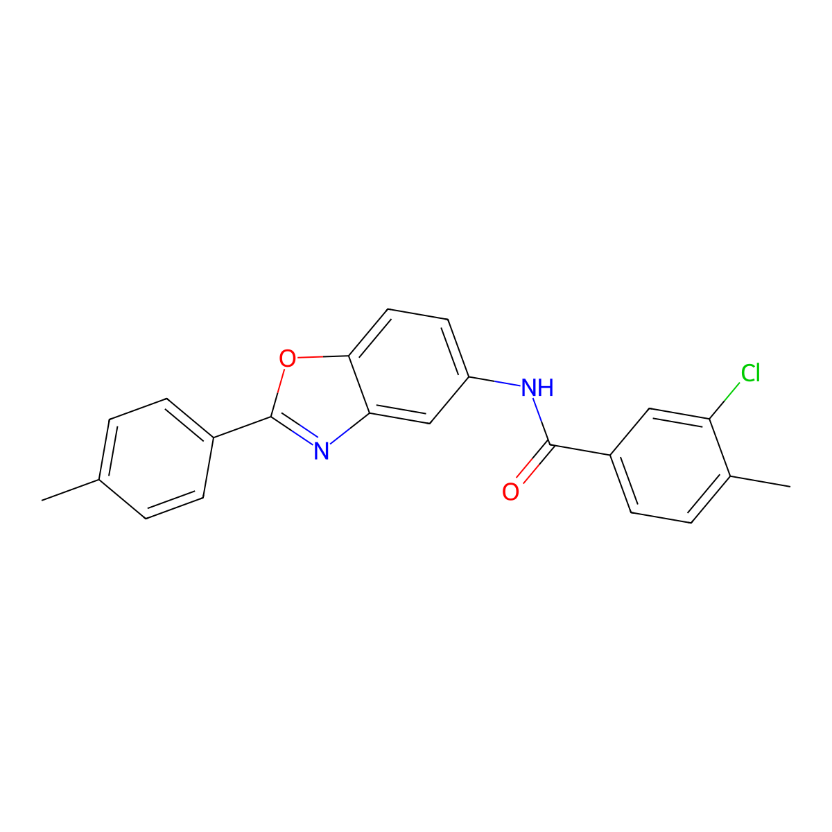 3-chloro-4-methyl-N-[2-(4-methylphenyl)-1,3-benzoxazol-5-yl]benzamide molecular structure, CAS 433704-99-5
