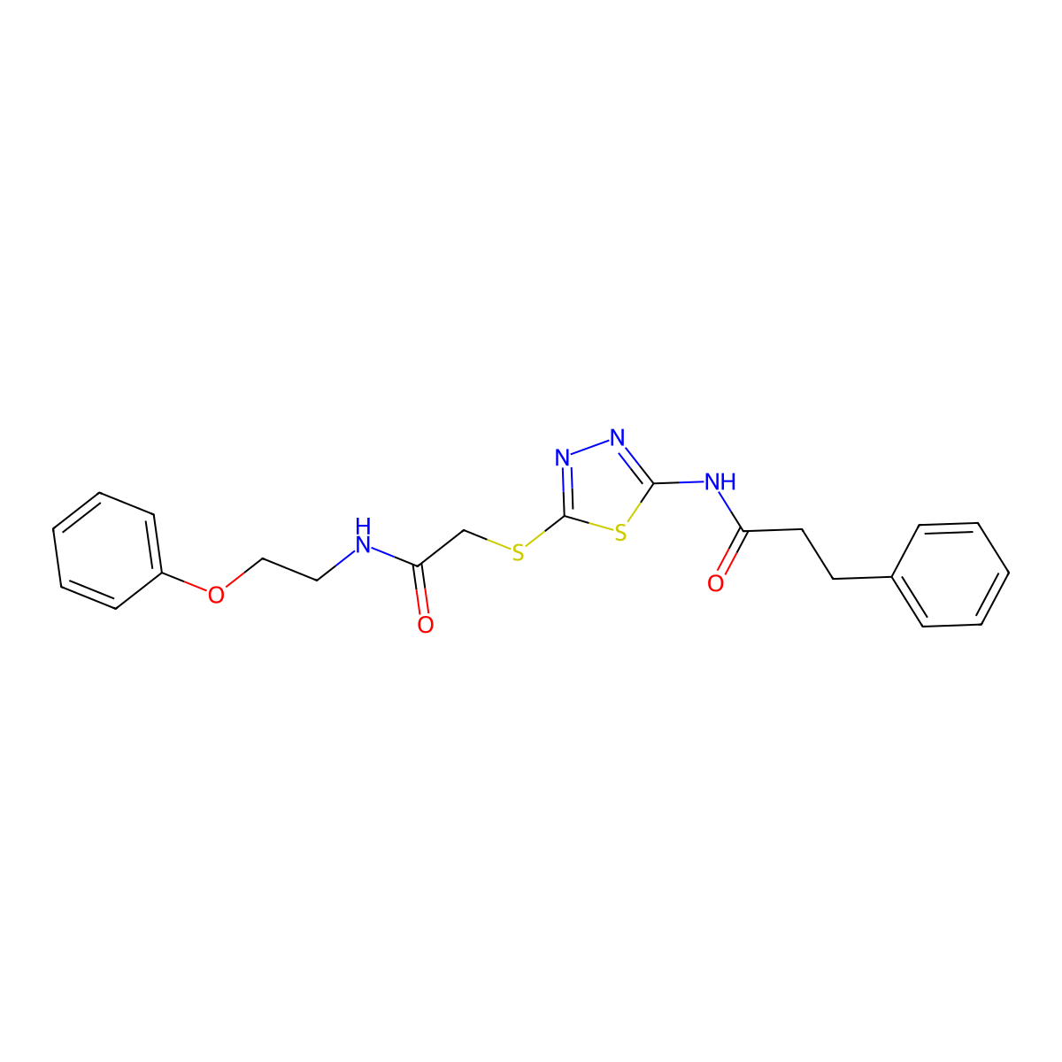 N-[5-({2-oxo-2-[(2-phenoxyethyl)amino]ethyl}sulfanyl)-1,3,4-thiadiazol-2-yl]-3-phenylpropanamide molecular structure, CAS 433705-04-5