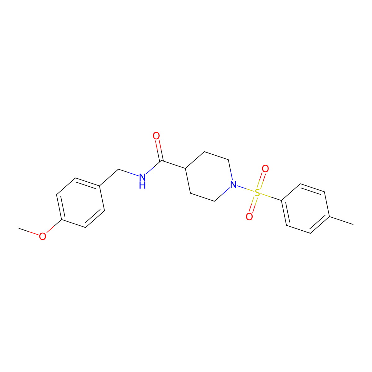 N-[(4-methoxyphenyl)methyl]-1-(4-methylphenyl)sulfonylpiperidine-4-carboxamide molecular structure, CAS 433705-07-8
