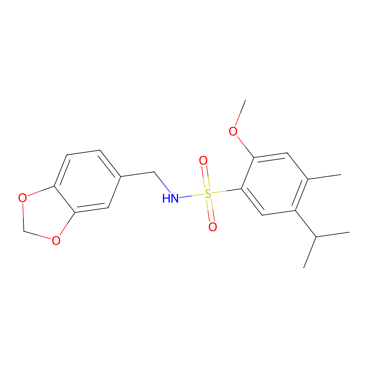 N-(1,3-benzodioxol-5-ylmethyl)-5-isopropyl-2-methoxy-4-methylbenzenesulfonamide molecular structure, CAS 433705-28-3