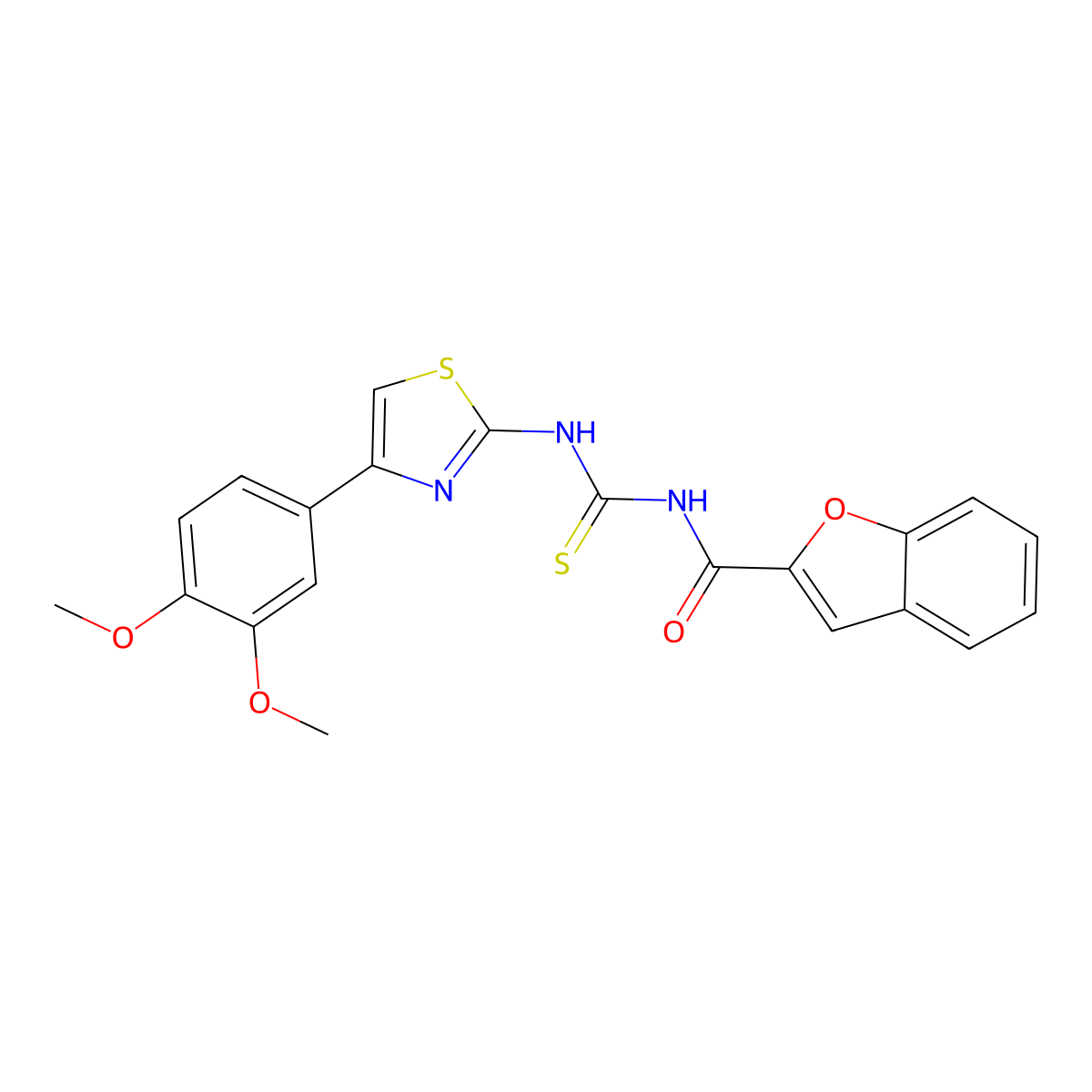 N-[[4-(3,4-dimethoxyphenyl)-1,3-thiazol-2-yl]carbamothioyl]-1-benzofuran-2-carboxamide molecular structure, CAS 433705-30-7