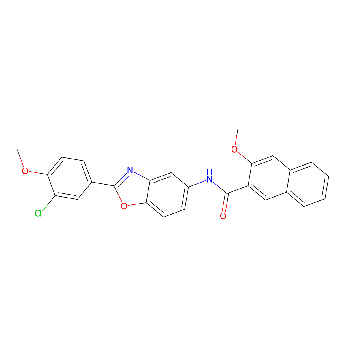 N-[2-(3-chloro-4-methoxyphenyl)-1,3-benzoxazol-5-yl]-3-methoxynaphthalene-2-carboxamide molecular structure, CAS 433705-42-1