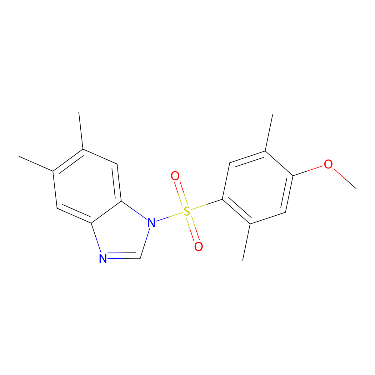 1-((4-methoxy-2,5-dimethylphenyl)sulfonyl)-5,6-dimethyl-1H-benzo[d]imidazole molecular structure, CAS 433705-47-6