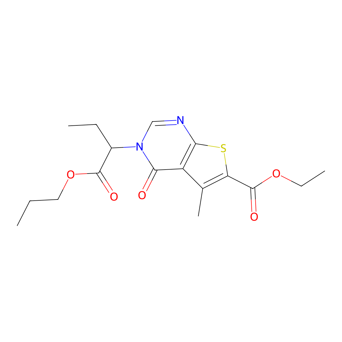 Ethyl 5-methyl-4-oxo-3-(1-oxo-1-propoxybutan-2-yl)-3,4-dihydrothieno[2,3-d]pyrimidine-6-carboxylate molecular structure, CAS 433705-54-5