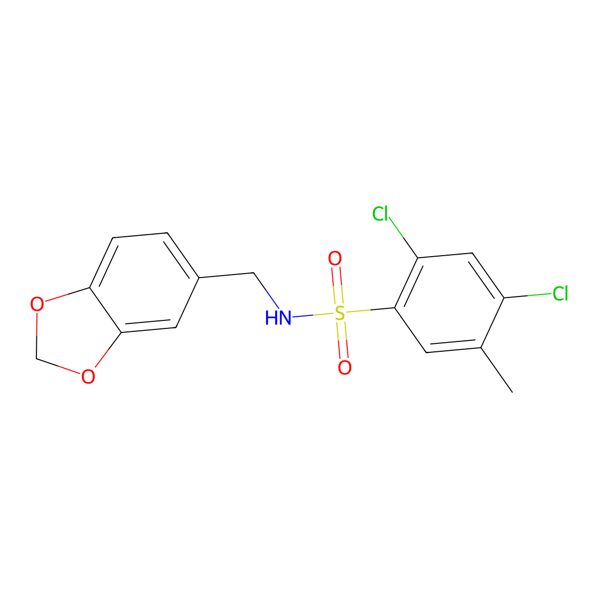 N-(1,3-benzodioxol-5-ylmethyl)-2,4-dichloro-5-methylbenzenesulfonamide molecular structure, CAS 433705-61-4