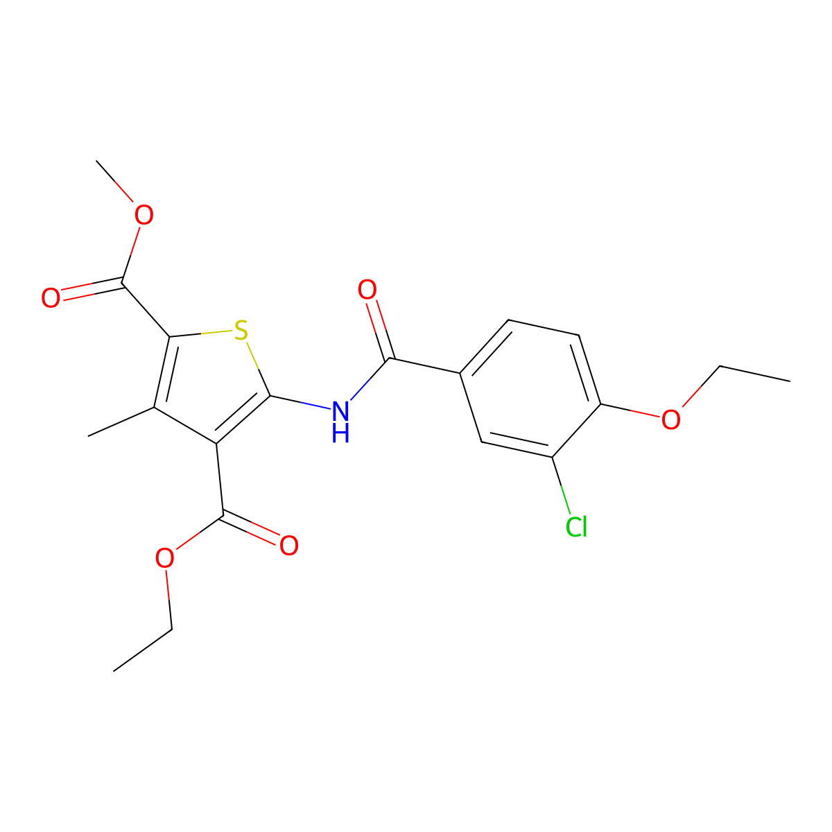 4-Ethyl 2-methyl 5-{[(3-chloro-4-ethoxyphenyl)carbonyl]amino}-3-methylthiophene-2,4-dicarboxylate molecular structure, CAS 433705-63-6