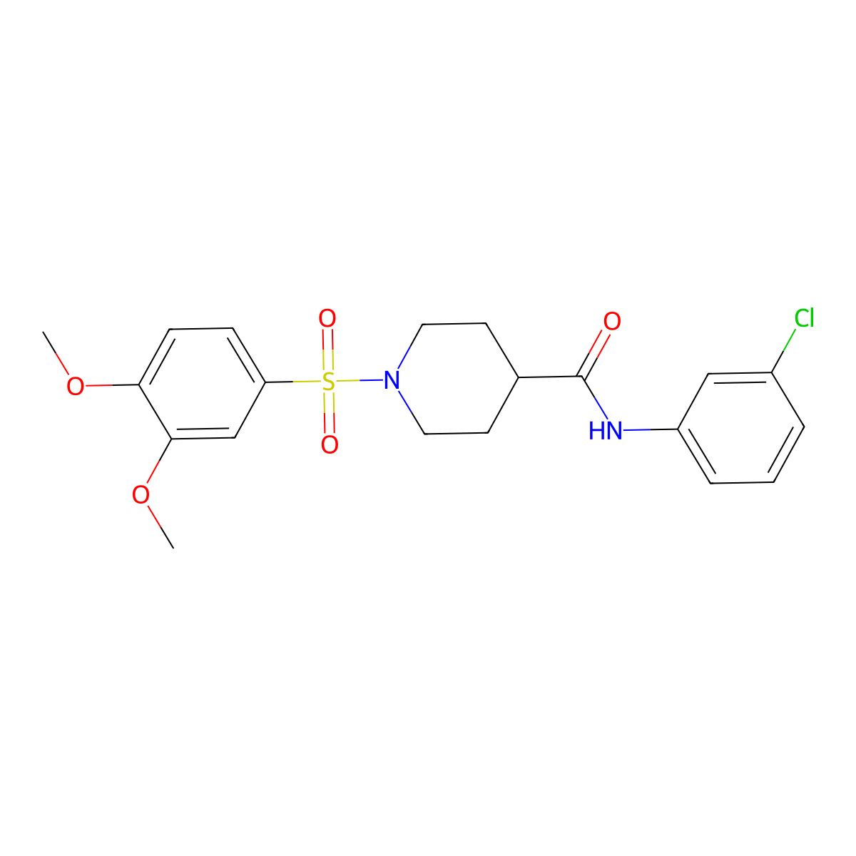 N-(3-chlorophenyl)-1-(3,4-dimethoxyphenyl)sulfonylpiperidine-4-carboxamide molecular structure, CAS 433705-65-8
