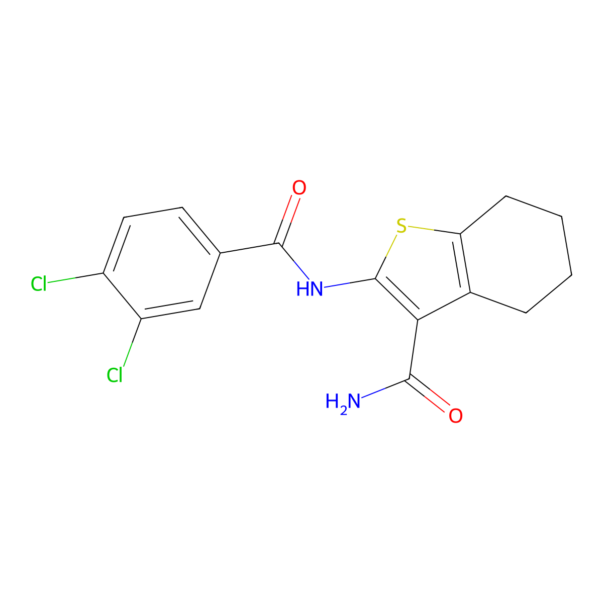 2-[(3,4-Dichlorobenzoyl)amino]-4,5,6,7-tetrahydro-1-benzothiophene-3-carboxamide molecular structure, CAS 433705-68-1