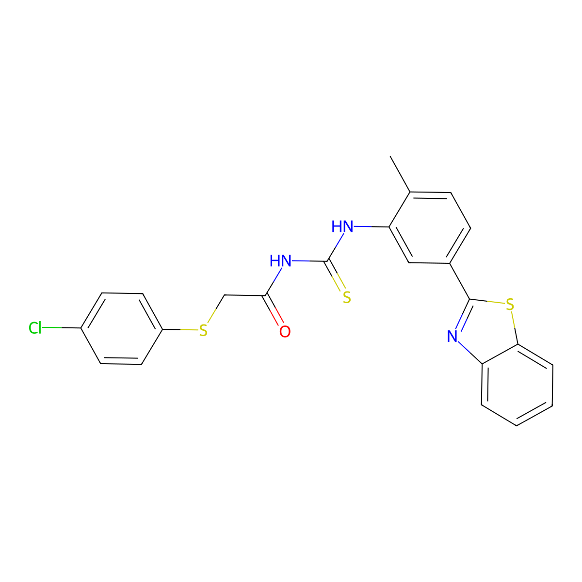 N-[[5-(1,3-benzothiazol-2-yl)-2-methylphenyl]carbamothioyl]-2-(4-chlorophenyl)sulfanylacetamide molecular structure, CAS 433705-77-2