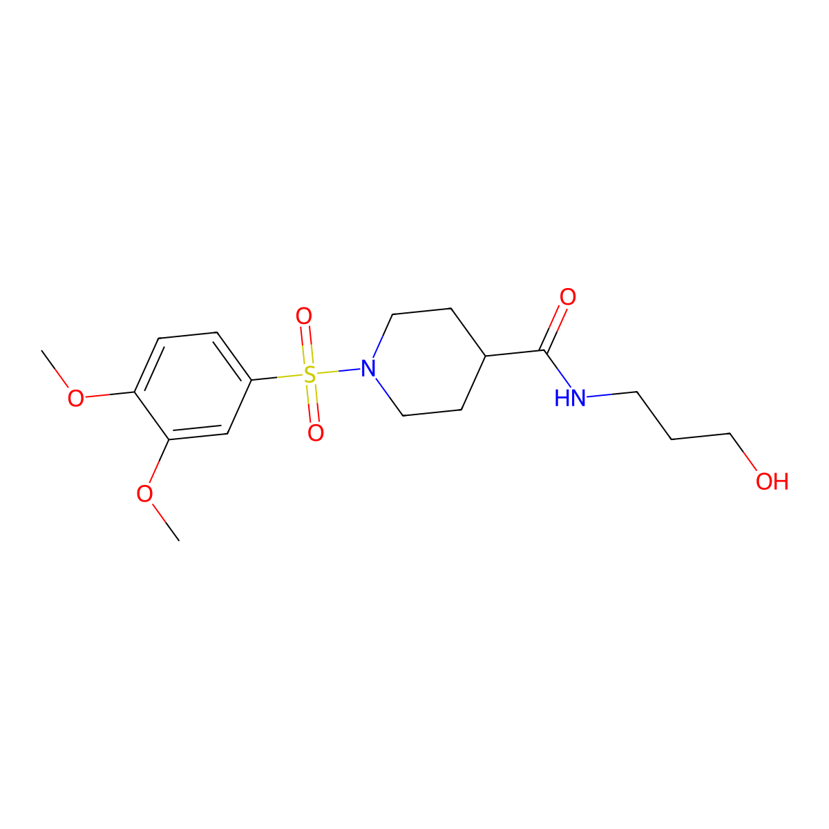 1-(3,4-dimethoxyphenyl)sulfonyl-N-(3-hydroxypropyl)piperidine-4-carboxamide molecular structure, CAS 433705-78-3