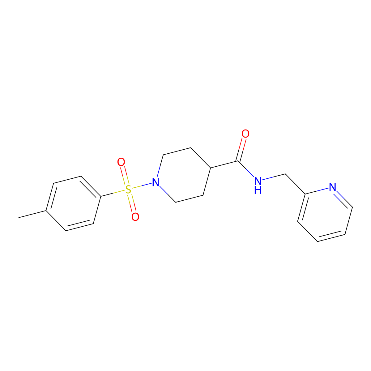 1-(4-methylphenyl)sulfonyl-N-(pyridin-2-ylmethyl)piperidine-4-carboxamide molecular structure, CAS 433705-79-4