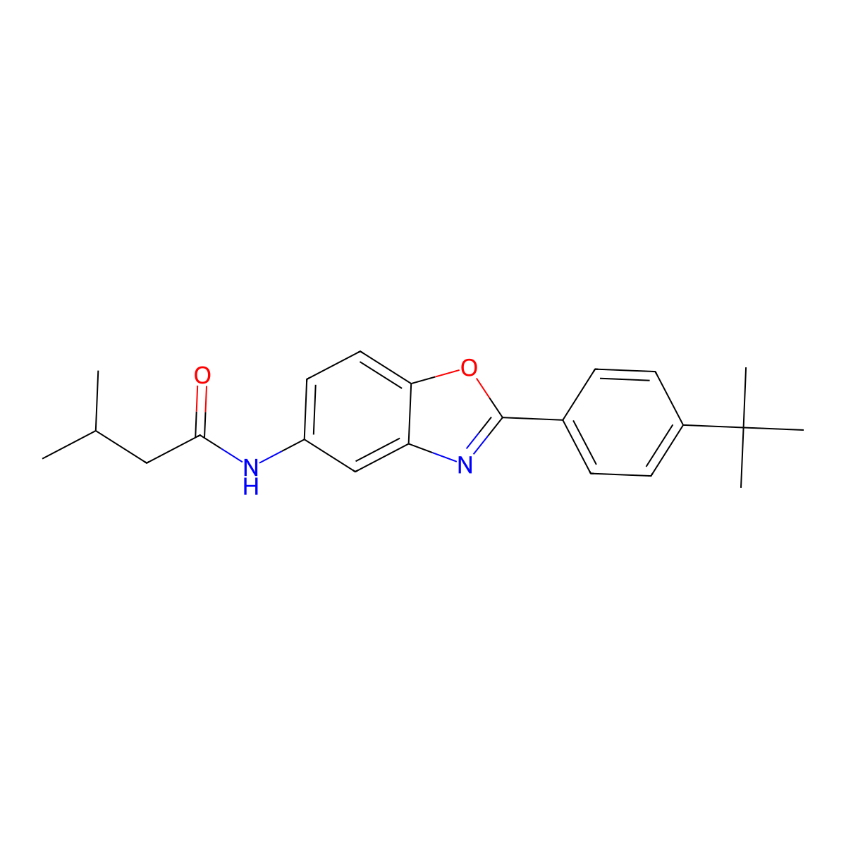 N-[2-(4-tert-butylphenyl)-1,3-benzoxazol-5-yl]-3-methylbutanamide molecular structure, CAS 433705-84-1