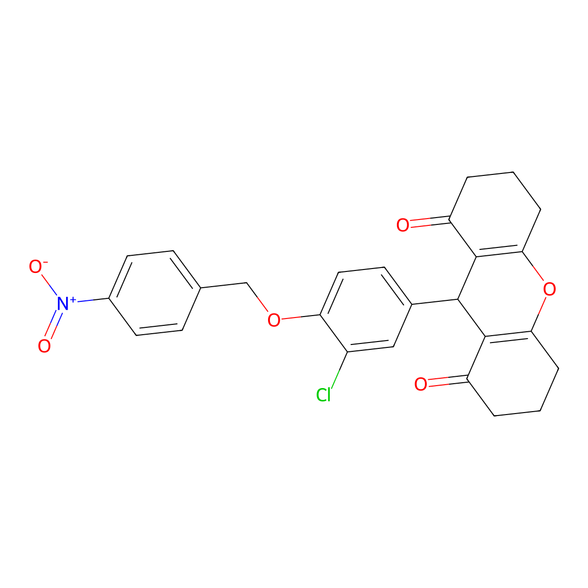 9-[3-chloro-4-[(4-nitrophenyl)methoxy]phenyl]-3,4,5,6,7,9-hexahydro-2H-xanthene-1,8-dione molecular structure, CAS 433705-94-3