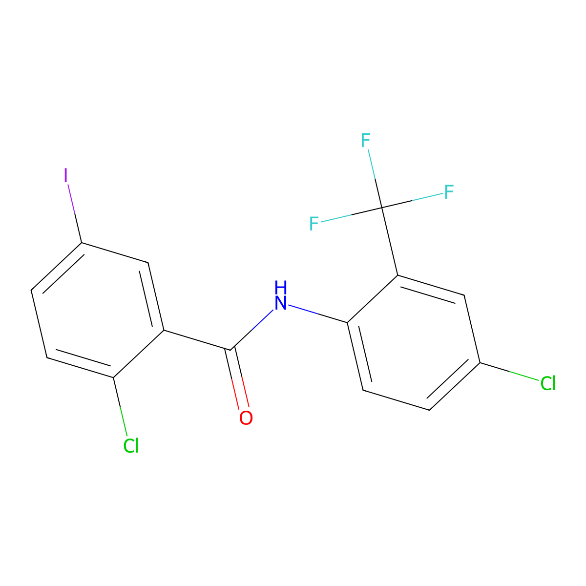 2-chloro-N-[4-chloro-2-(trifluoromethyl)phenyl]-5-iodobenzamide molecular structure, CAS 433706-27-5
