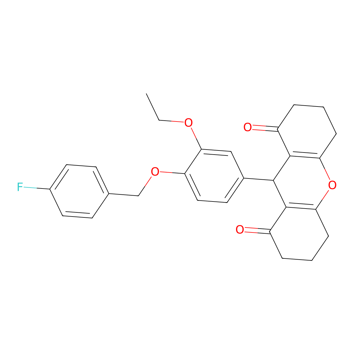 9-[3-ethoxy-4-[(4-fluorophenyl)methoxy]phenyl]-3,4,5,6,7,9-hexahydro-2H-xanthene-1,8-dione molecular structure, CAS 433706-40-2
