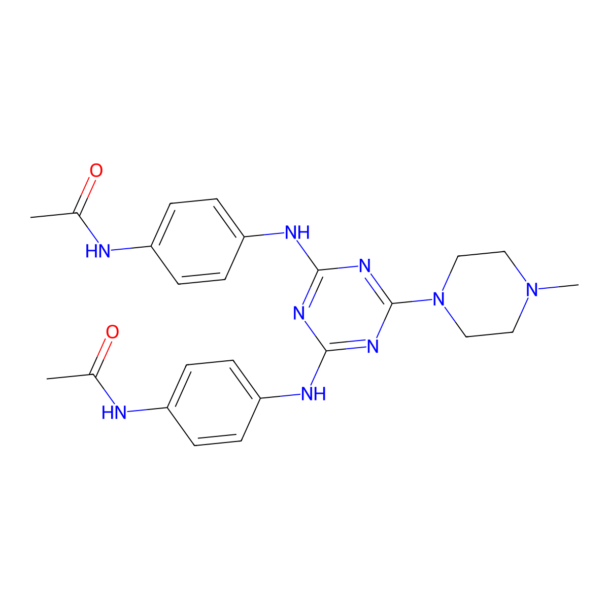 N-(4-{[(2Z)-6-{[4-(acetylamino)phenyl]amino}-4-(4-methylpiperazin-1-yl)-1,3,5-triazin-2(1H)-ylidene]amino}phenyl)acetamide molecular structure, CAS 433706-44-6