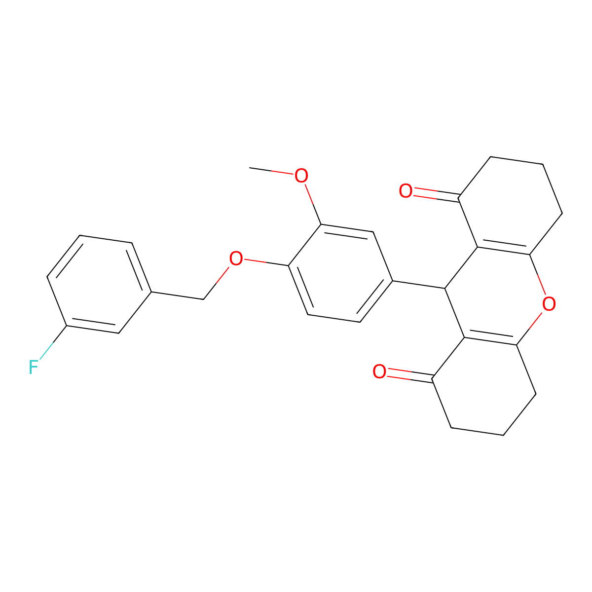 9-[4-[(3-fluorophenyl)methoxy]-3-methoxyphenyl]-3,4,5,6,7,9-hexahydro-2H-xanthene-1,8-dione molecular structure, CAS 433706-54-8