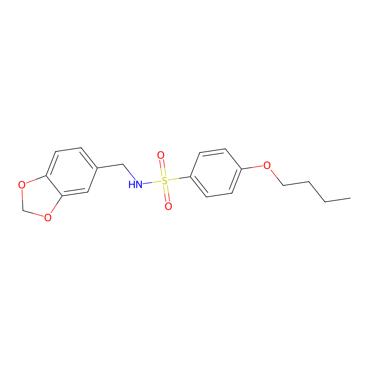 N-(1,3-benzodioxol-5-ylmethyl)-4-butoxybenzenesulfonamide molecular structure, CAS 433706-62-8