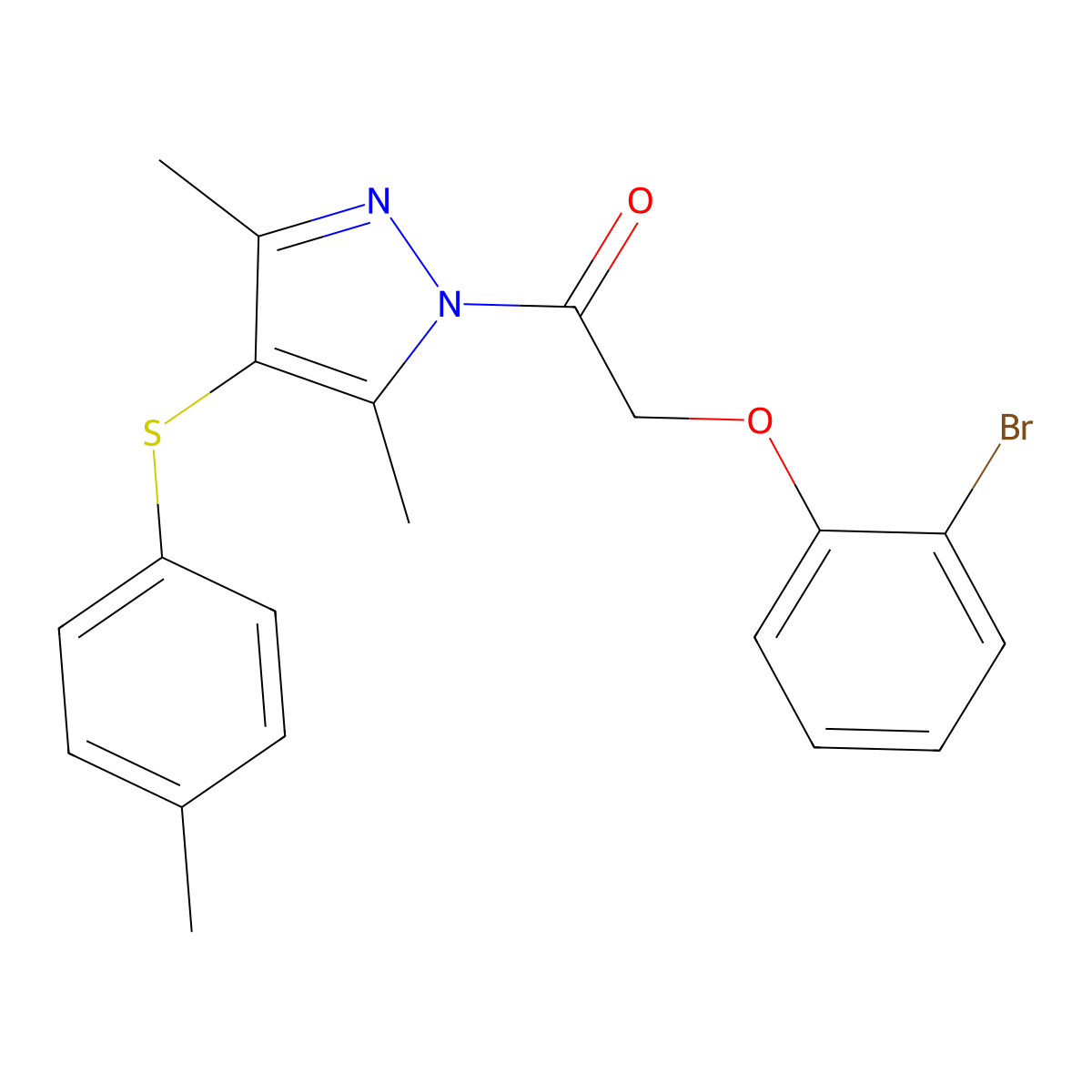 2-(2-Bromophenoxy)-1-[3,5-dimethyl-4-(4-methylphenyl)sulfanylpyrazol-1-yl]ethanone molecular structure, CAS 433706-64-0