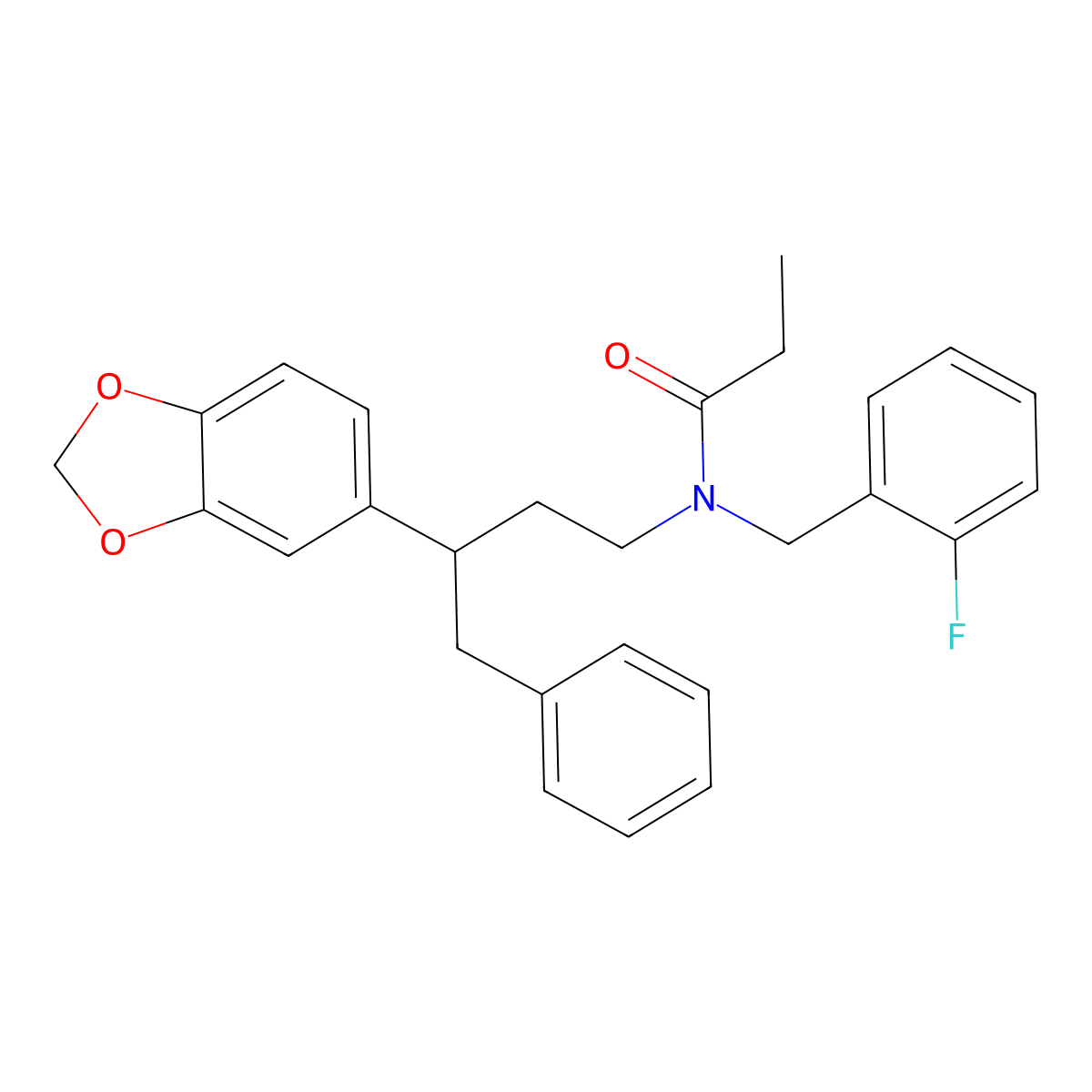 N-[3-(1,3-benzodioxol-5-yl)-4-phenylbutyl]-N-(2-fluorobenzyl)propanamide molecular structure, CAS 433706-66-2