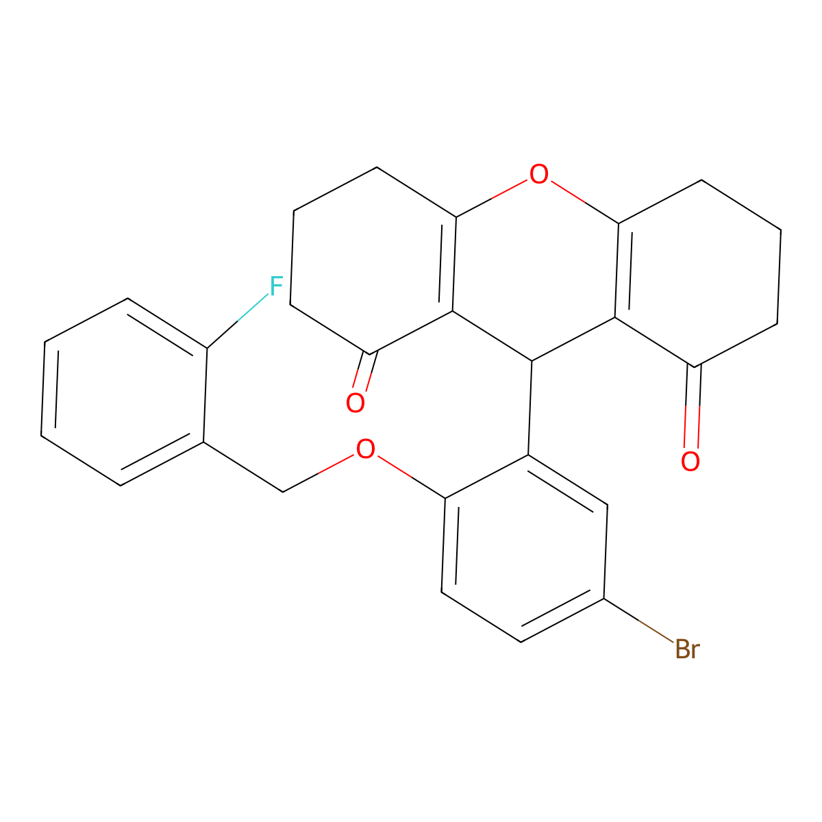 9-[5-bromo-2-[(2-fluorophenyl)methoxy]phenyl]-3,4,5,6,7,9-hexahydro-2H-xanthene-1,8-dione molecular structure, CAS 433706-76-4