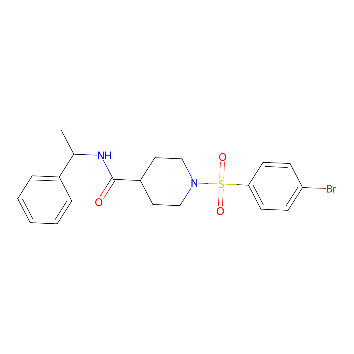 1-(4-bromophenyl)sulfonyl-N-(1-phenylethyl)piperidine-4-carboxamide molecular structure, CAS 433706-86-6