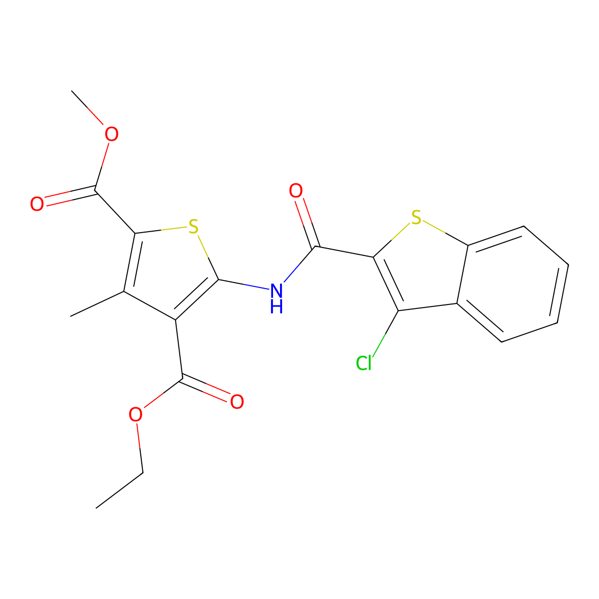 4-Ethyl 2-methyl 5-{[(3-chloro-1-benzothiophen-2-yl)carbonyl]amino}-3-methylthiophene-2,4-dicarboxylate molecular structure, CAS 433706-98-0
