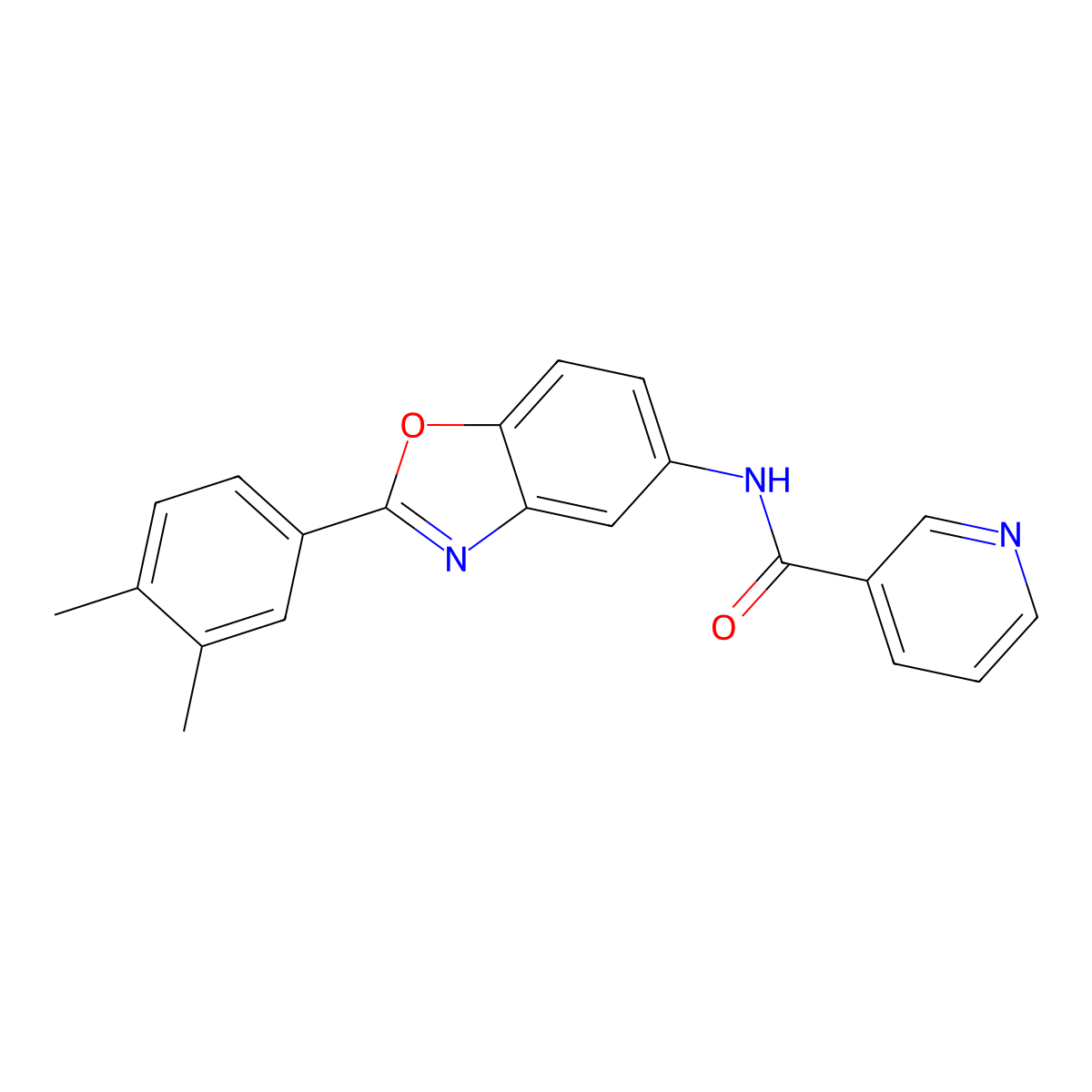 N-[2-(3,4-dimethylphenyl)-1,3-benzoxazol-5-yl]pyridine-3-carboxamide molecular structure, CAS 433707-02-9