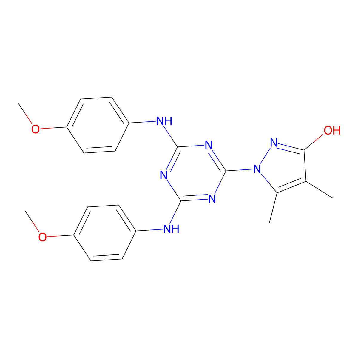 1-{4,6-bis[(4-methoxyphenyl)amino]-1,3,5-triazin-2-yl}-4,5-dimethyl-1H-pyrazol-3-ol molecular structure, CAS 433707-11-0