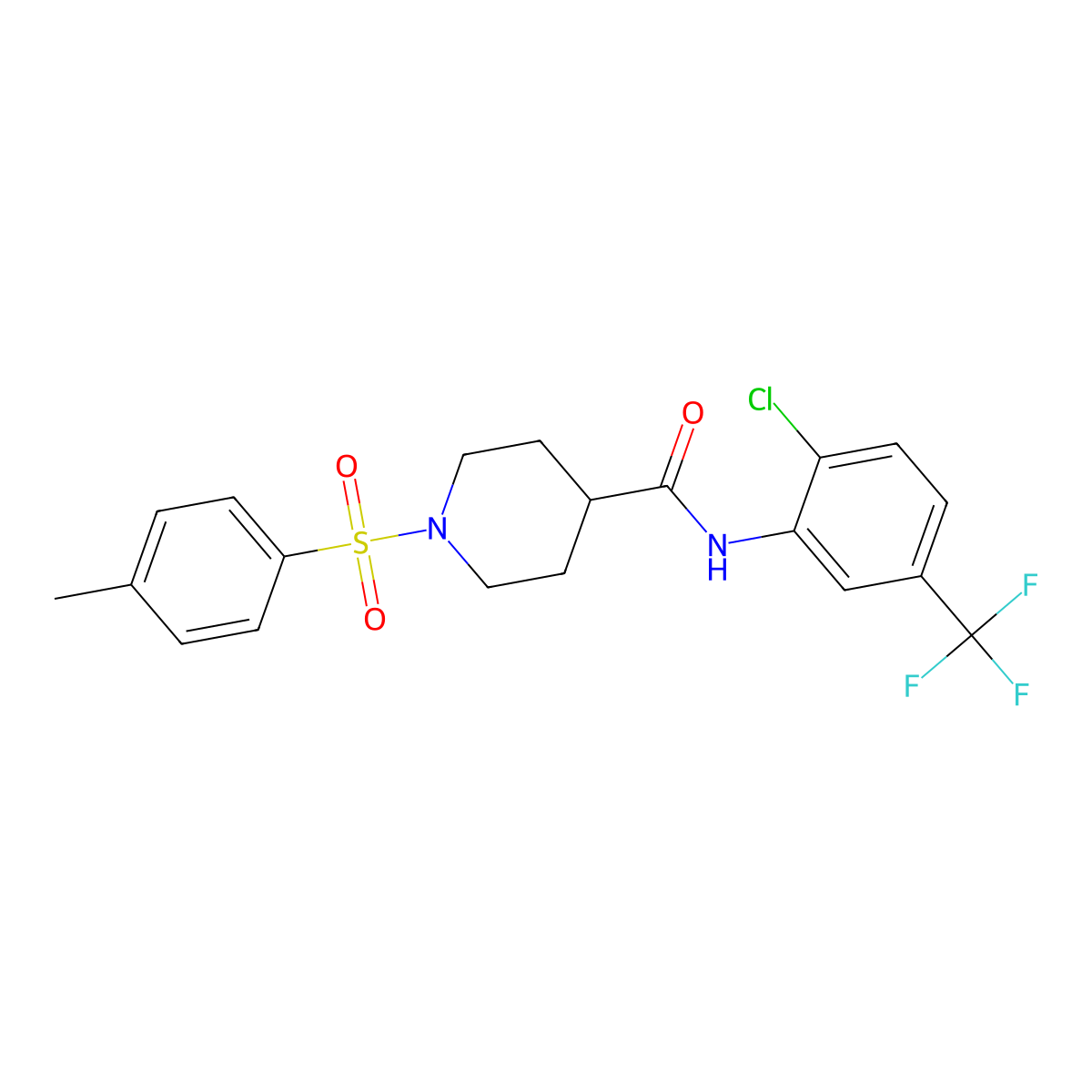 N-[2-chloro-5-(trifluoromethyl)phenyl]-1-(4-methylphenyl)sulfonylpiperidine-4-carboxamide molecular structure, CAS 433707-14-3