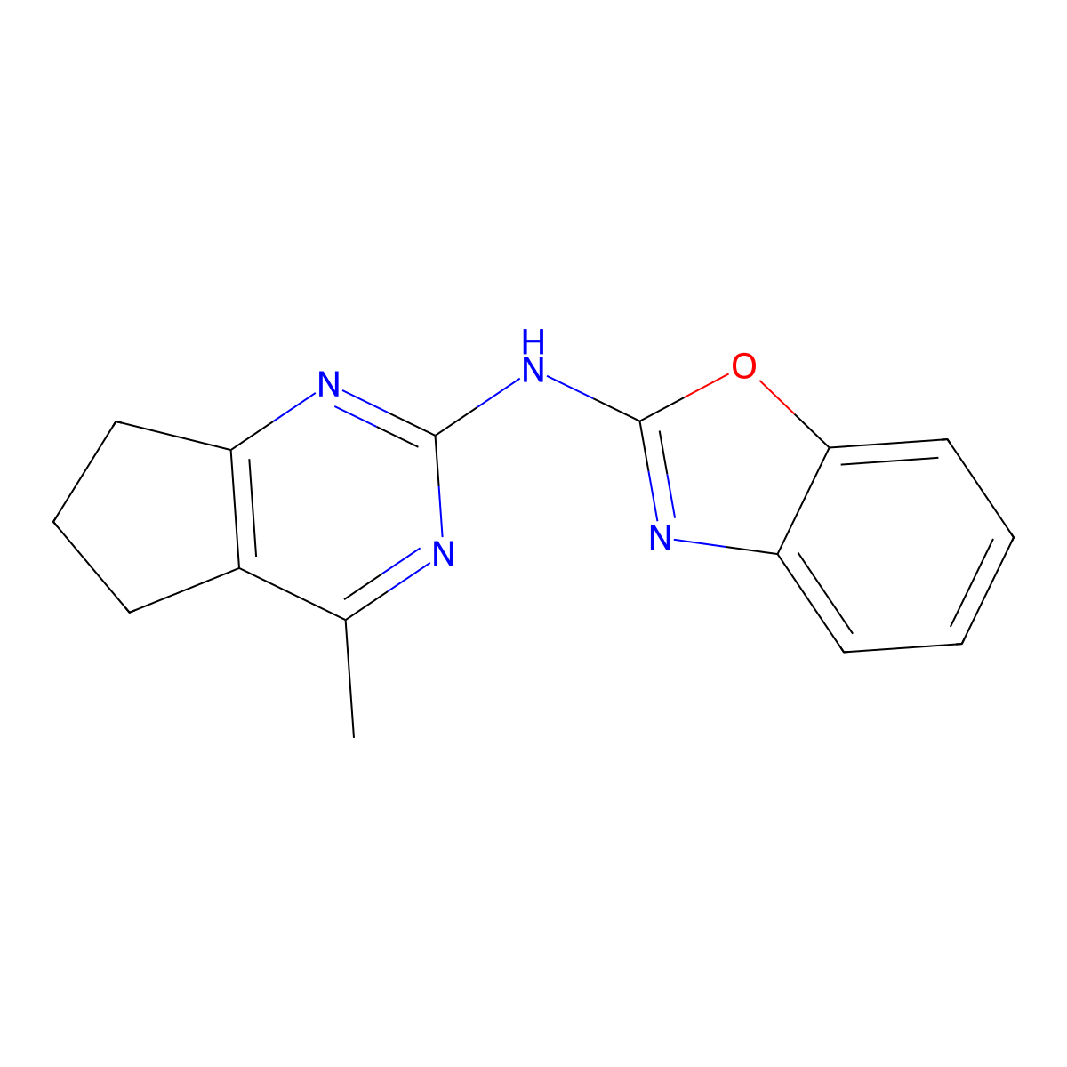 N-(4-methyl-6,7-dihydro-5H-cyclopenta[d]pyrimidin-2-yl)-1,3-benzoxazol-2-amine molecular structure, CAS 433707-39-2